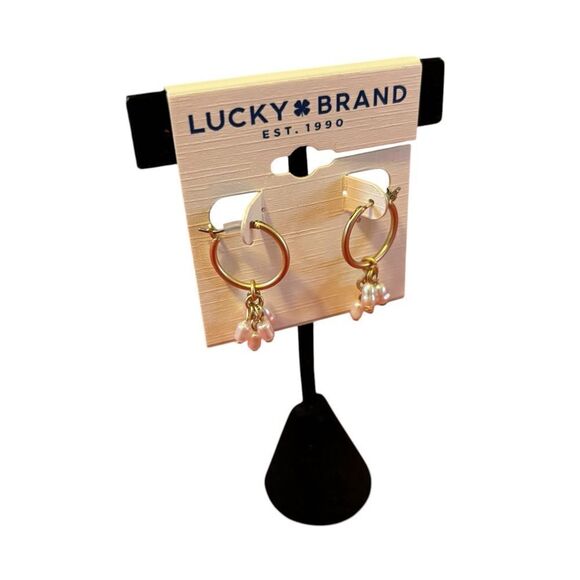 Lucky Brand Matte Gold Pearl Cluster Latchback  Hoops - Picture 2 of 6